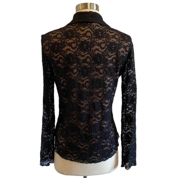Mesh Lace Long Sleeve Button Down Blouse - Picture 6 of 11